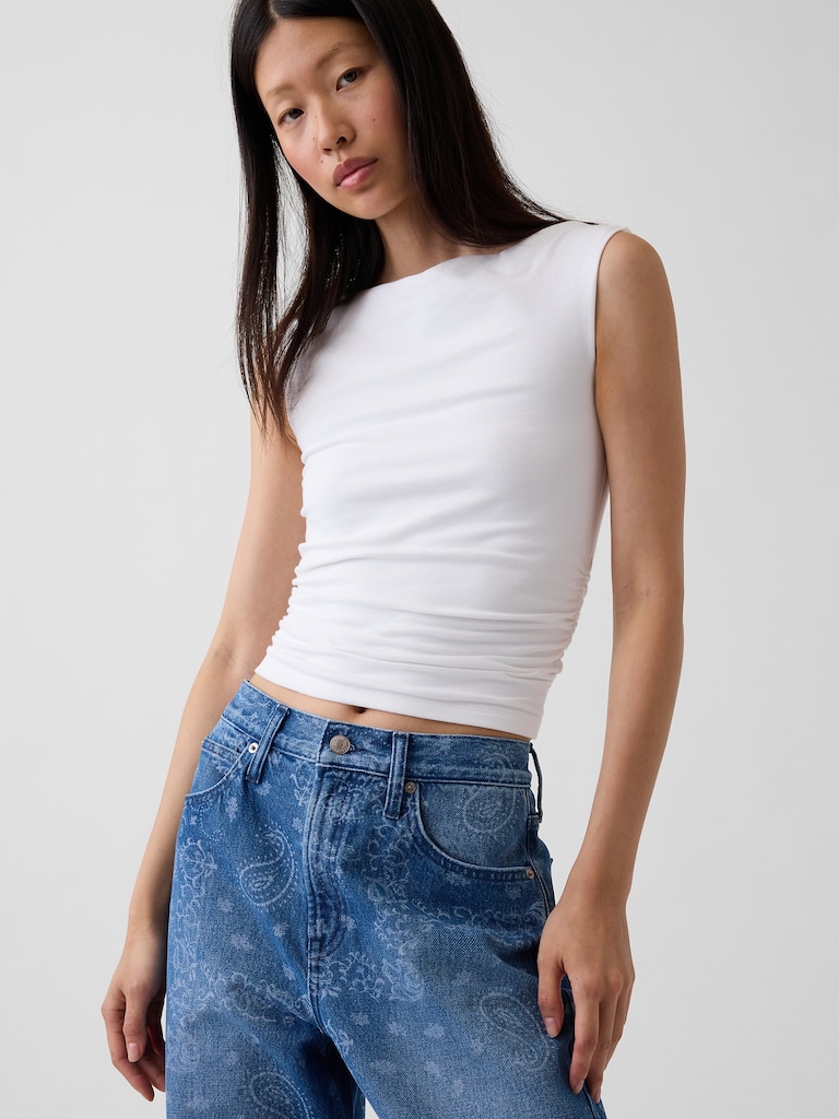 High Rise Bandana Print Barrel Jeans