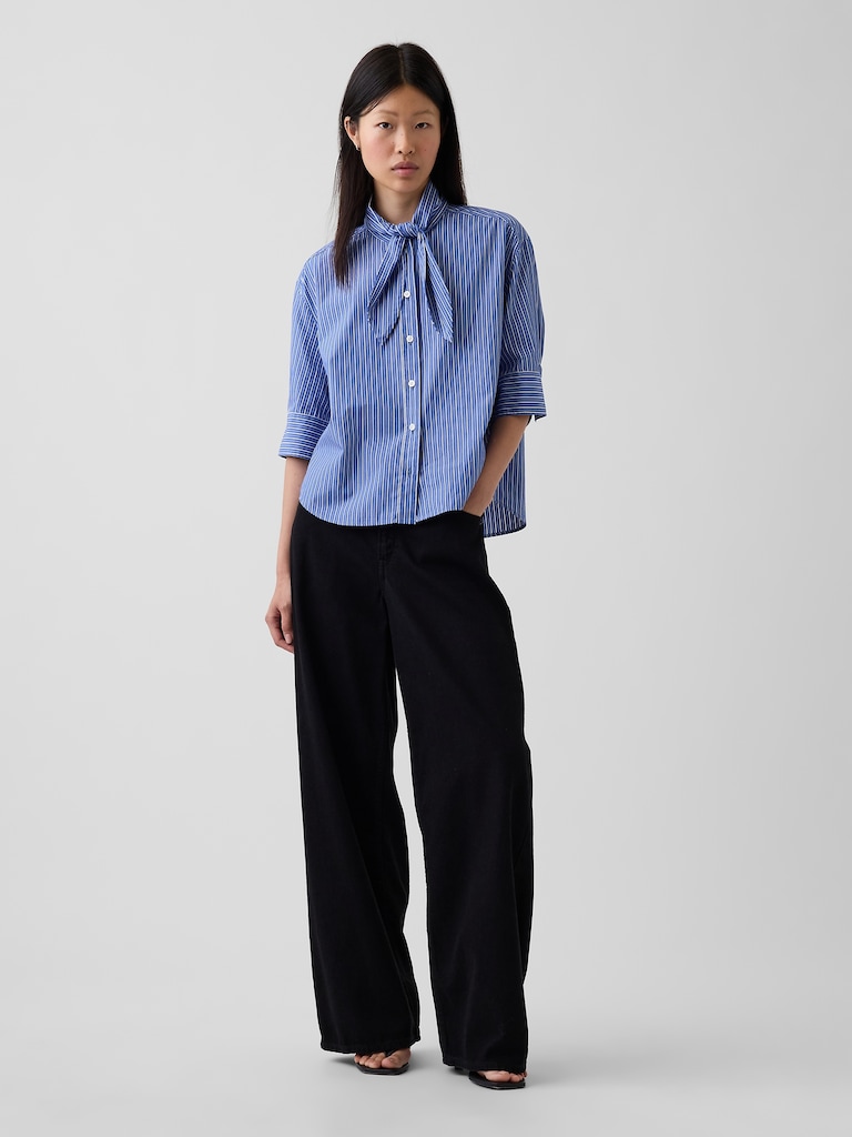 Organic Cotton Poplin Tie-Neck Shirt