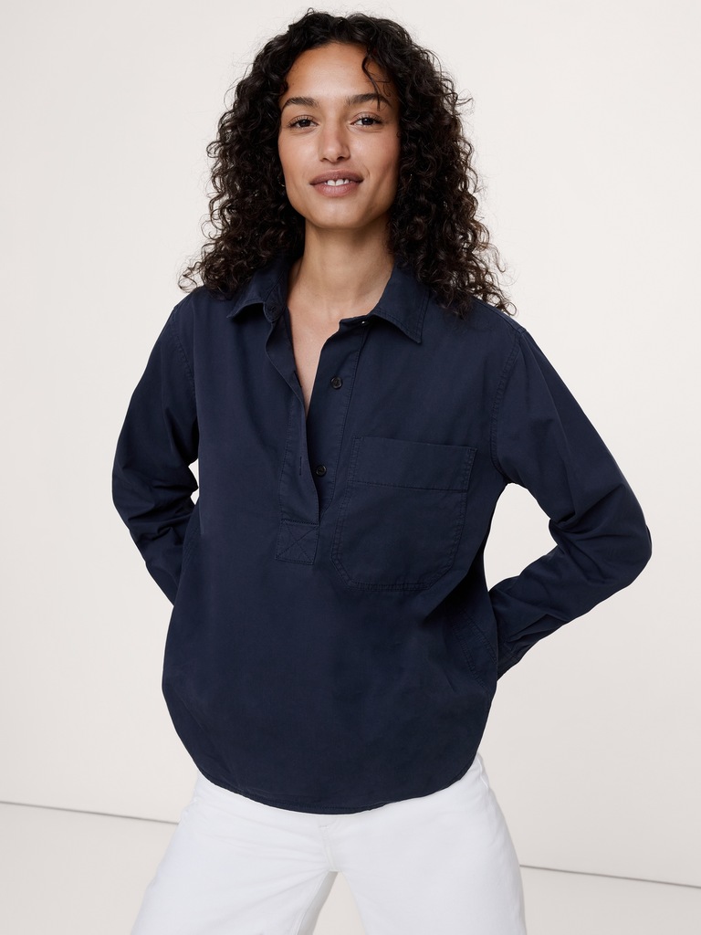 Relaxed Cotton-Twill Popover Shirt