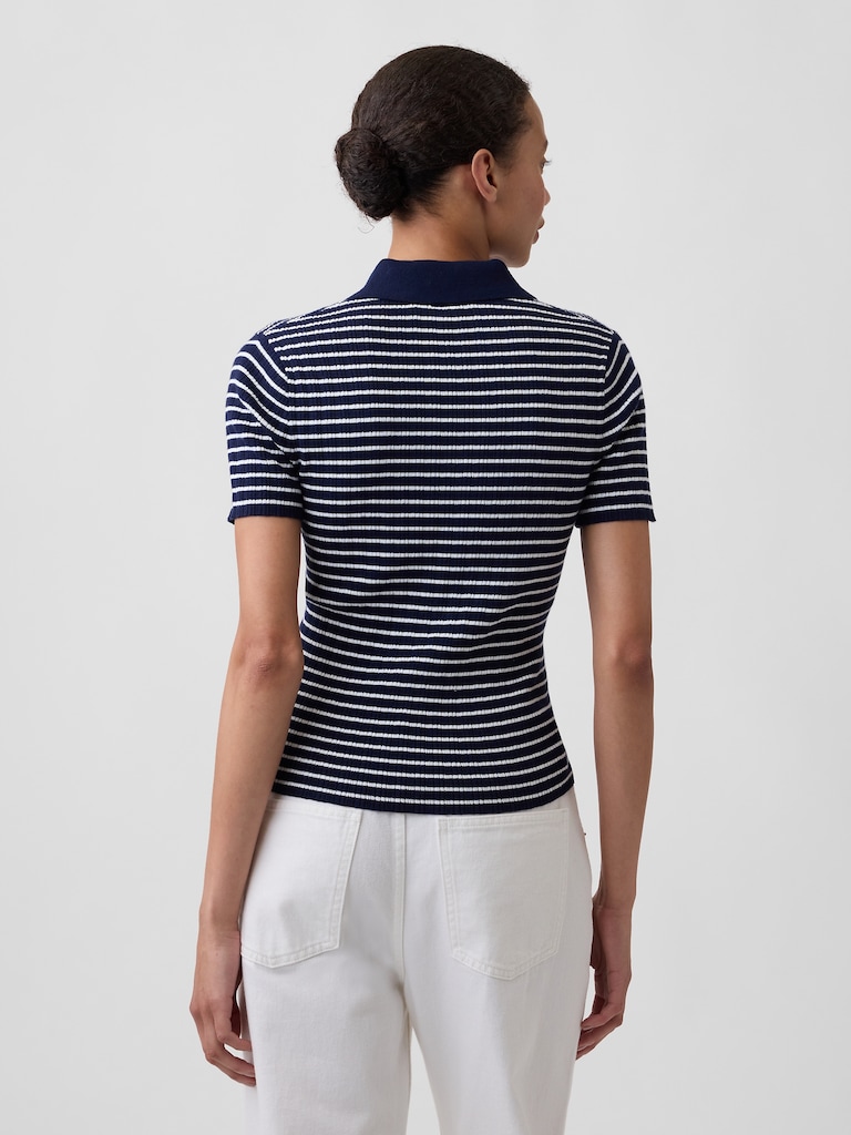 Ribbed Sweater Polo Shirt