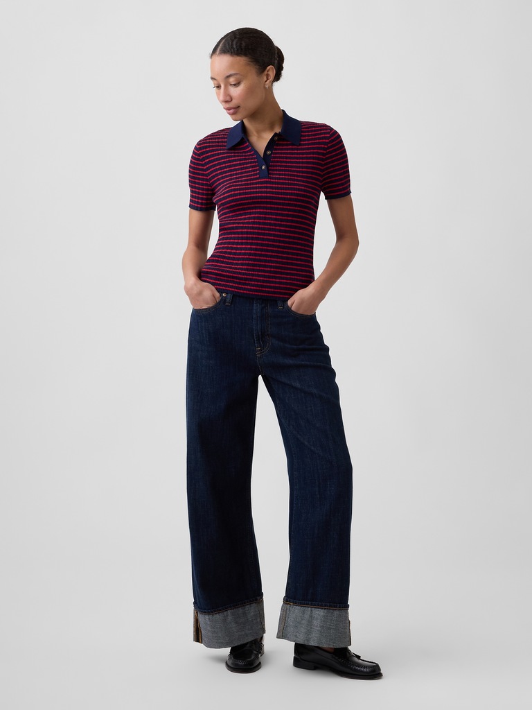 Ribbed Sweater Polo Shirt