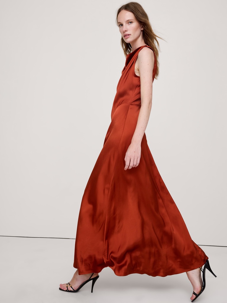 Stretch-Satin Cowl-Neck Maxi Dress