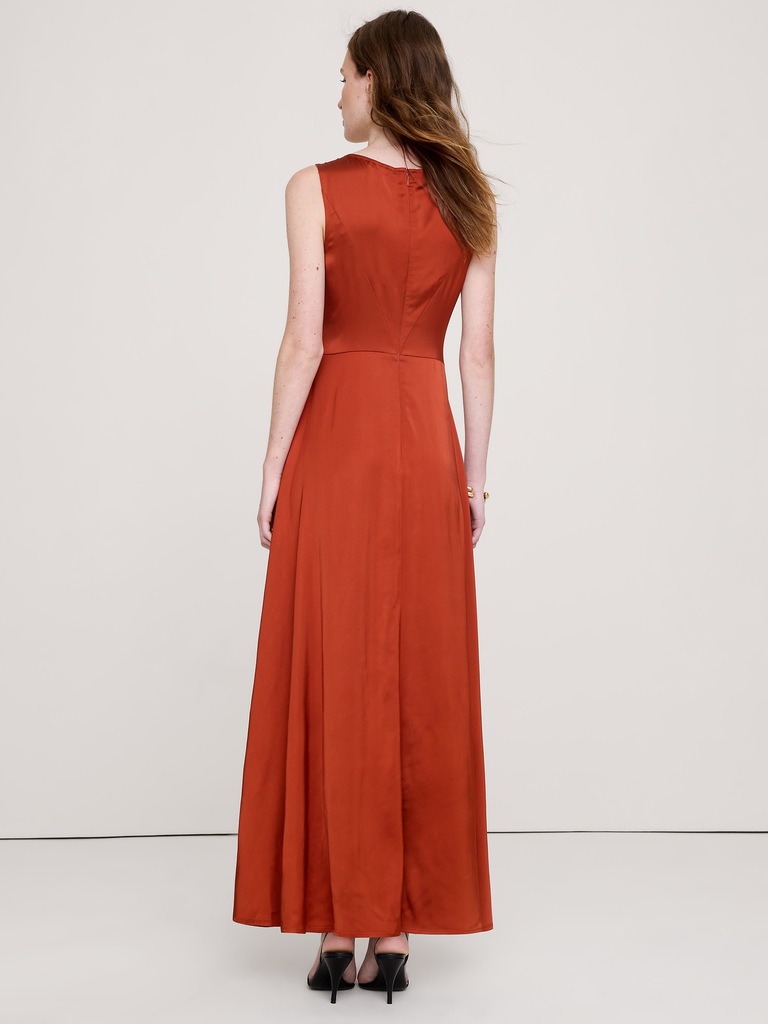 Stretch-Satin Cowl-Neck Maxi Dress