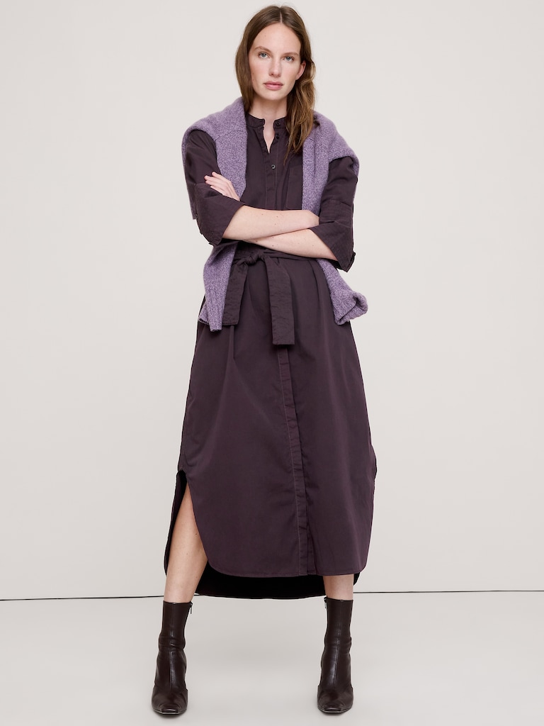 Cotton Twill Belted Shirt Dress