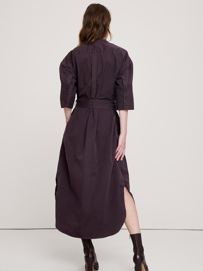 Cotton Twill Belted Shirt Dress