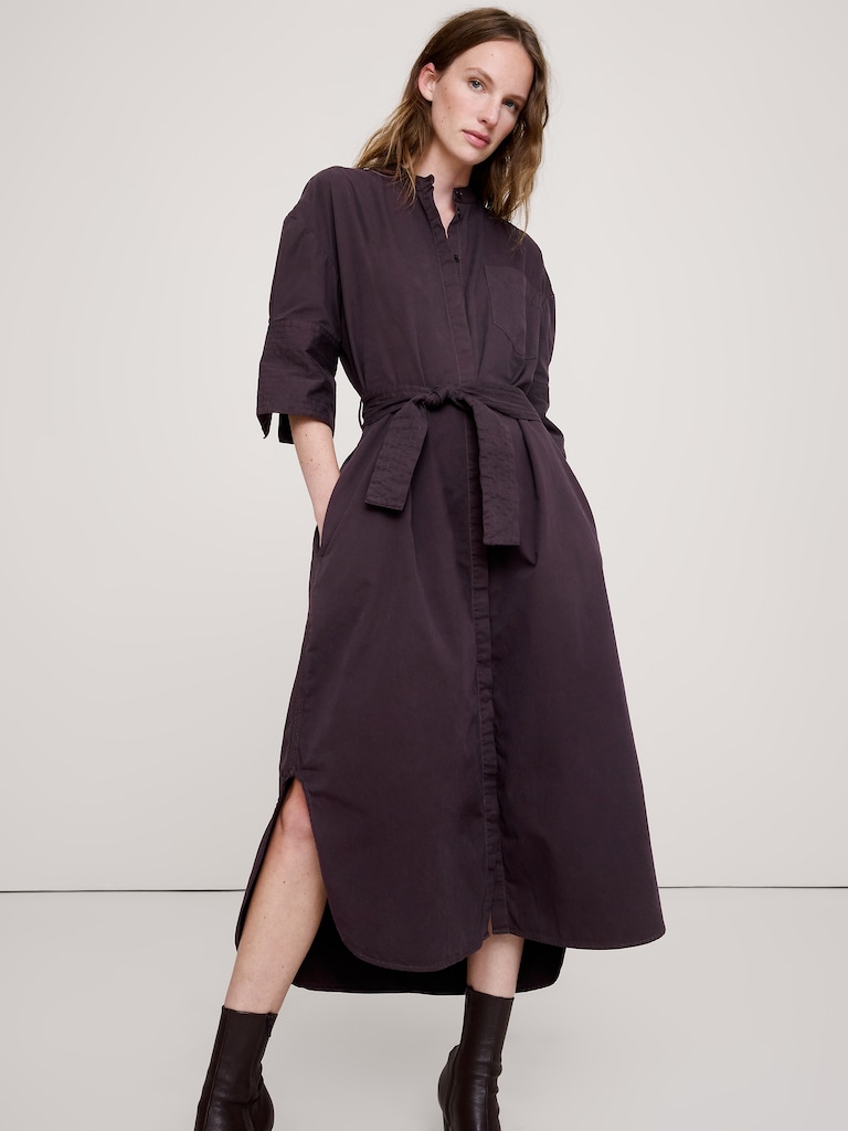 Cotton Twill Belted Shirt Dress