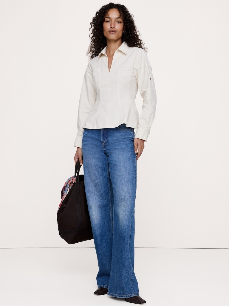 Stretch-Cotton Pleated-Waist Top