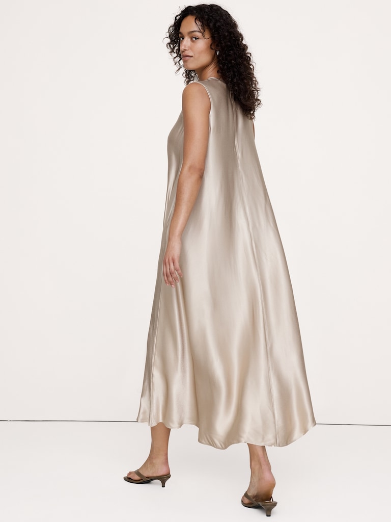 Italian Satin Sleeveless Trapeze Dress