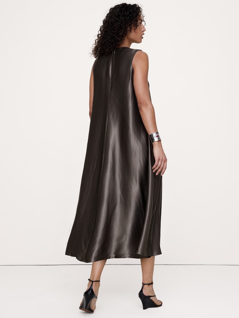 Italian Satin Sleeveless Trapeze Dress