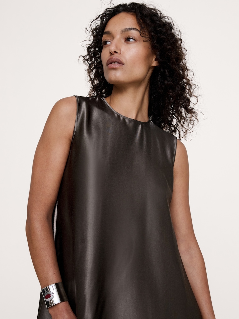 Italian Satin Sleeveless Trapeze Dress
