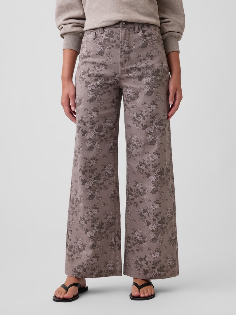 High Rise Wide-Leg Print Crop Jeans