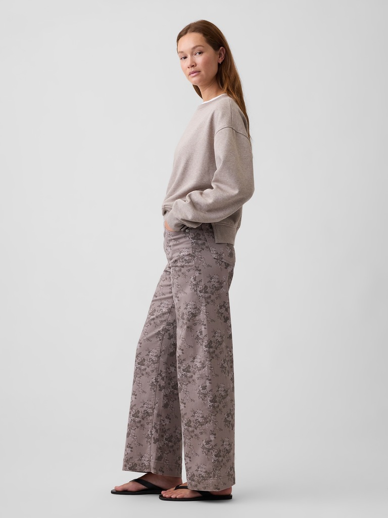 High Rise Wide-Leg Print Crop Jeans