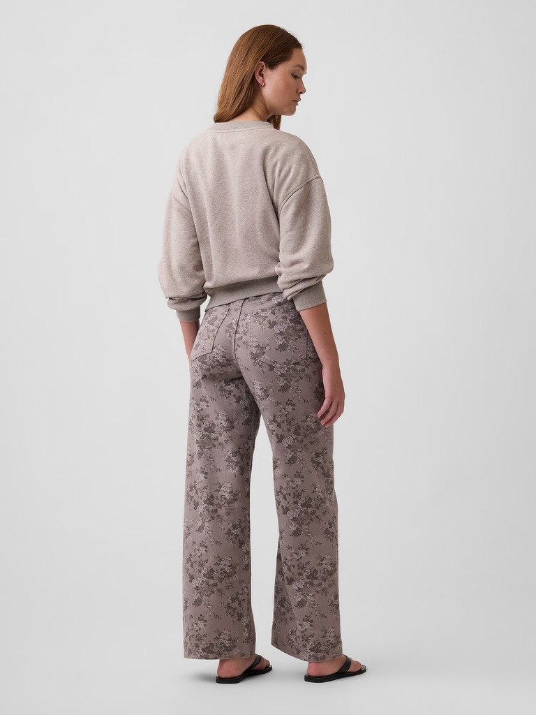 High Rise Wide-Leg Print Crop Jeans