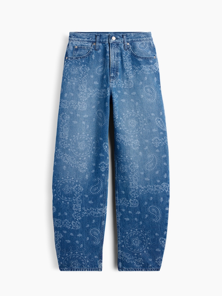 High Rise Bandana Print Barrel Jeans