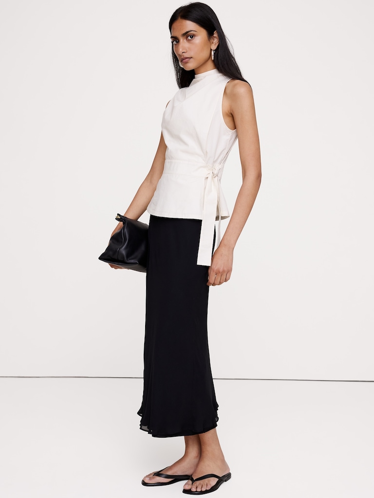 Layered Georgette-Satin Maxi Skirt