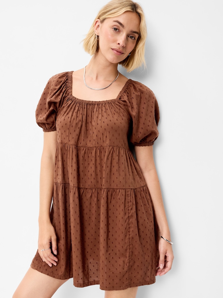 Puff-Sleeve Swing Mini Dress