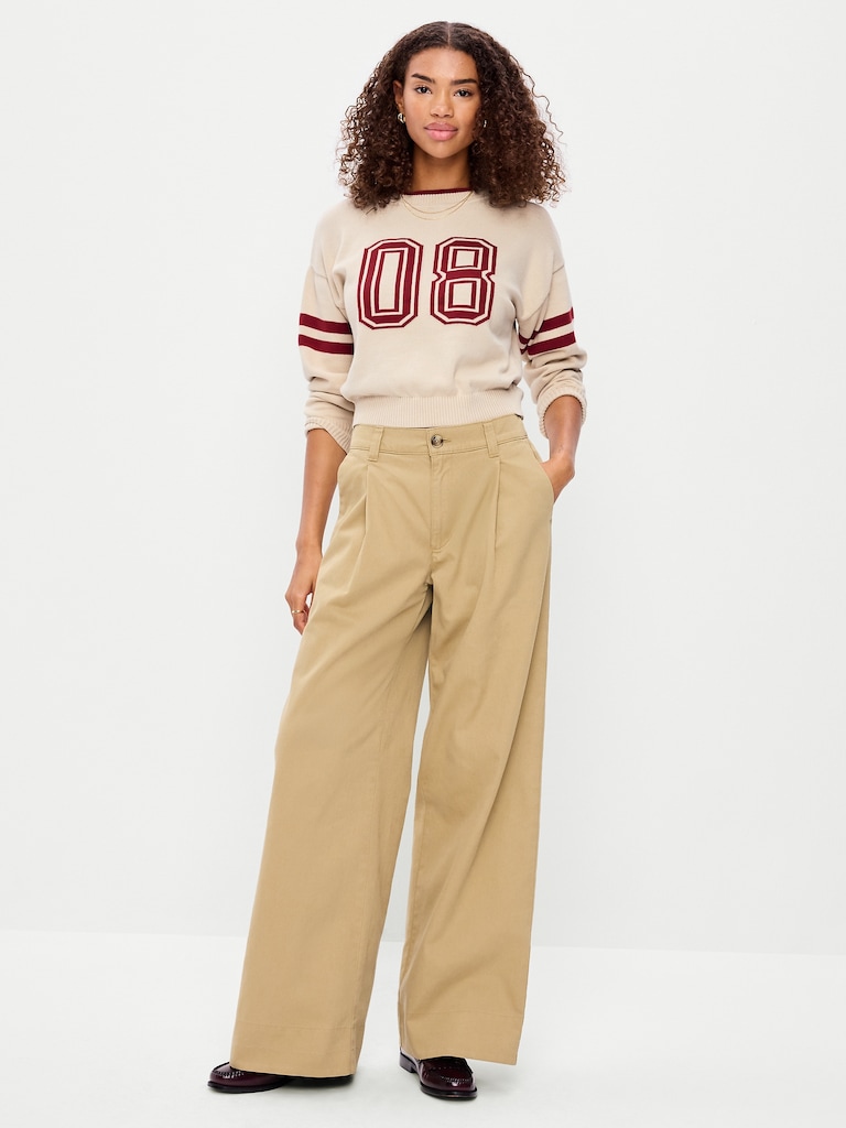Mid-Rise Pleated Wide-Leg Pants