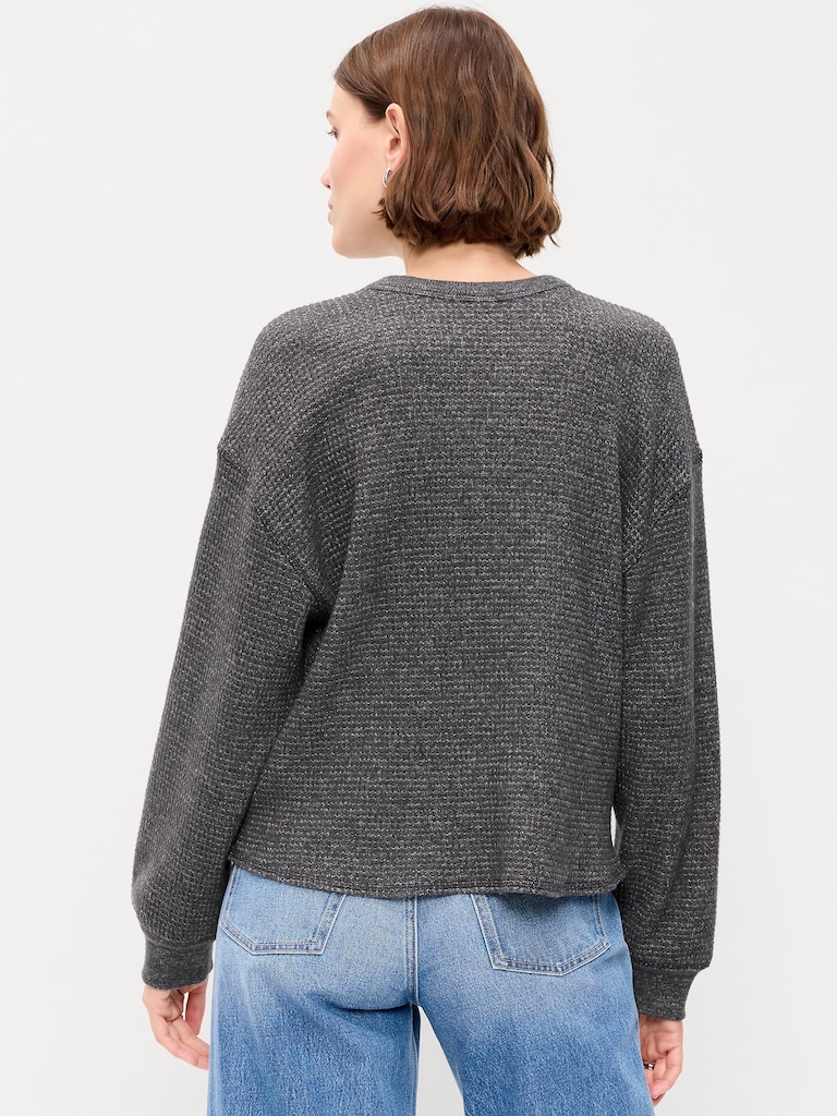 Long-Sleeve Crew-Neck Henley T-Shirt