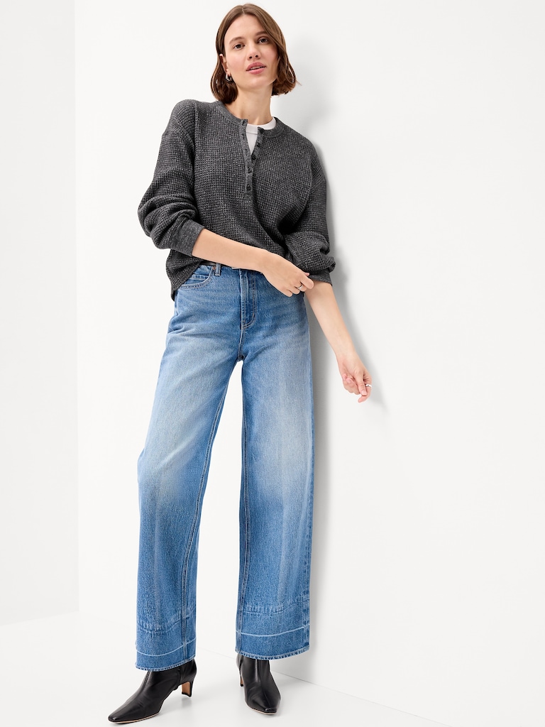 Long-Sleeve Crew-Neck Henley T-Shirt