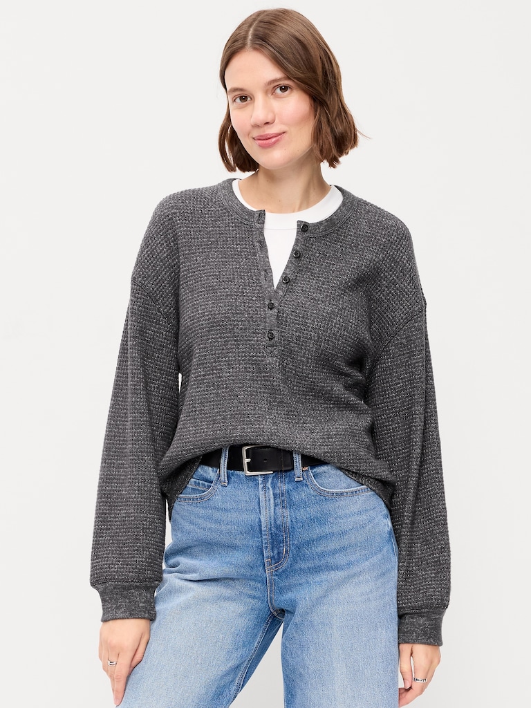 Long-Sleeve Crew-Neck Henley T-Shirt