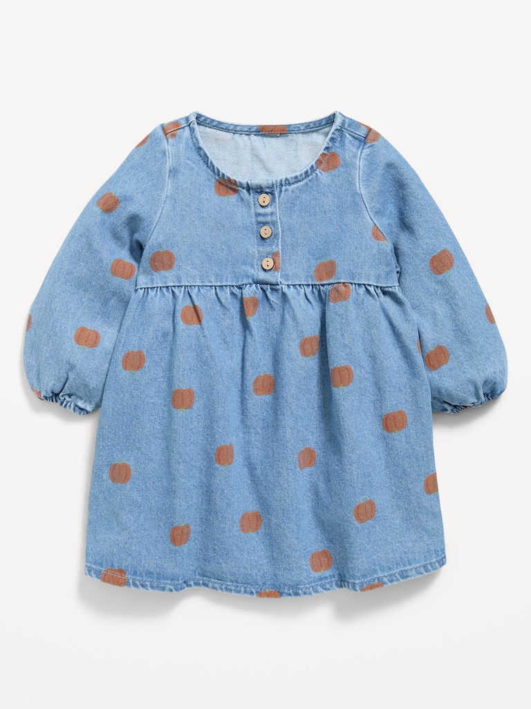 Long-Sleeve Denim Swing Dress for Baby