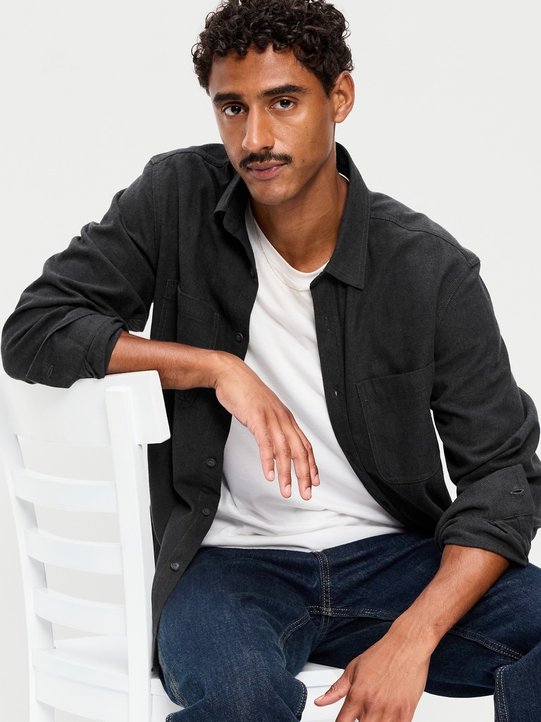Relaxed Long-Sleeve Flannel Pocket Shirt