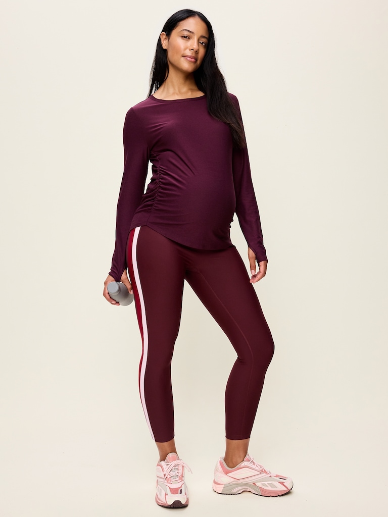 Maternity Full-Panel PowerSoft Striped 7/8 Leggings