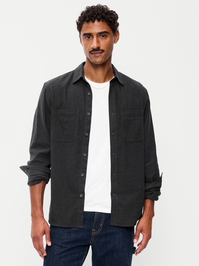 Relaxed Long-Sleeve Flannel Pocket Shirt