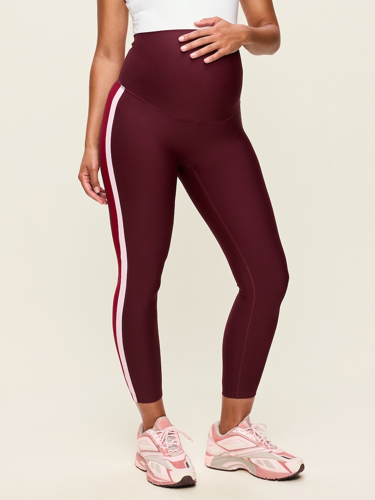 Maternity Full-Panel PowerSoft Striped 7/8 Leggings
