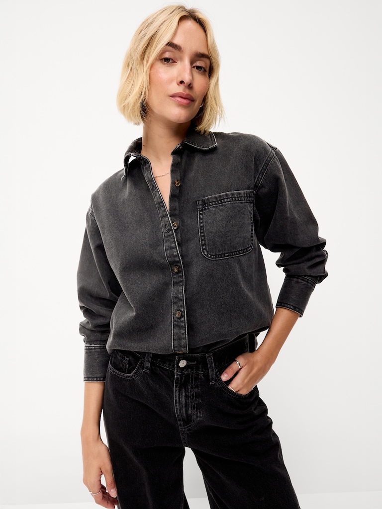 Oversized Boyfriend Button-Down Jean Shirt