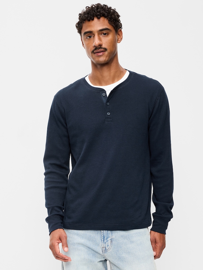 Long-Sleeve Waffle Henley T-Shirt