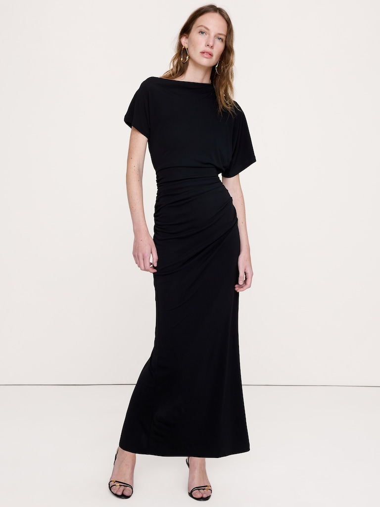 Matte Jersey Draped Maxi Dress