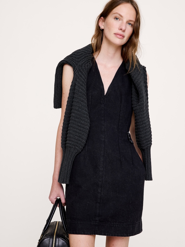 Denim Side-Button Utility Dress