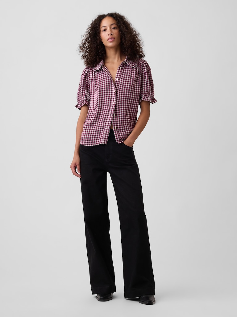 Puff Sleeve Flannel Shirt