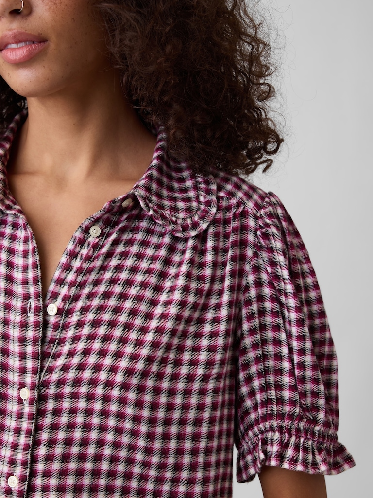 Puff Sleeve Flannel Shirt