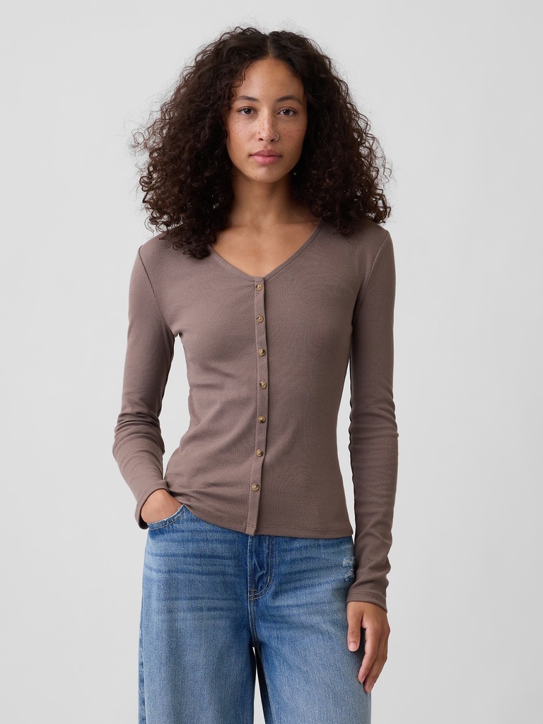 Fitted Ribbed V-Neck Top
