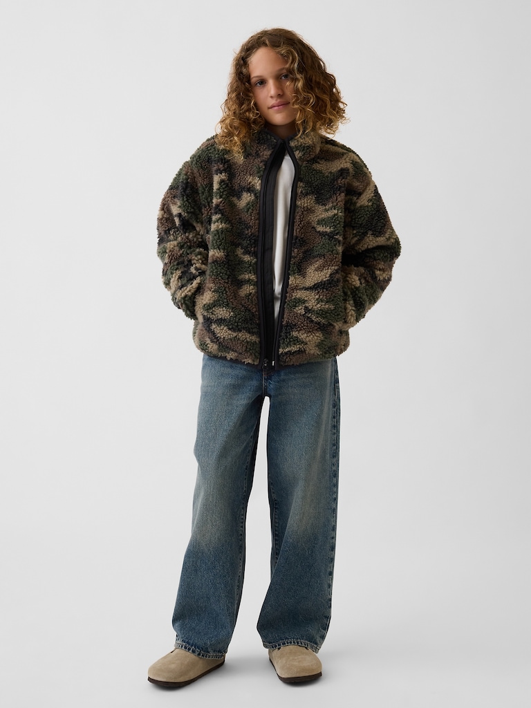 Kids Sherpa Relaxed Camo Zip Jacket