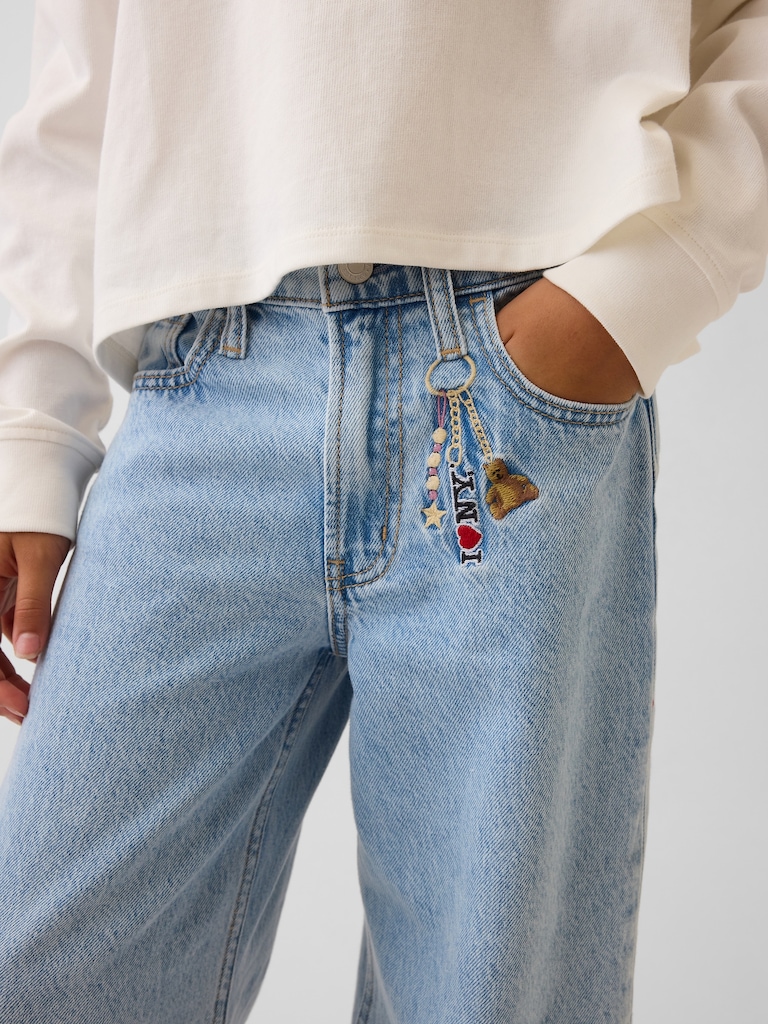 Kids Low Rise Embroidered I Heart NY Baggy Jeans