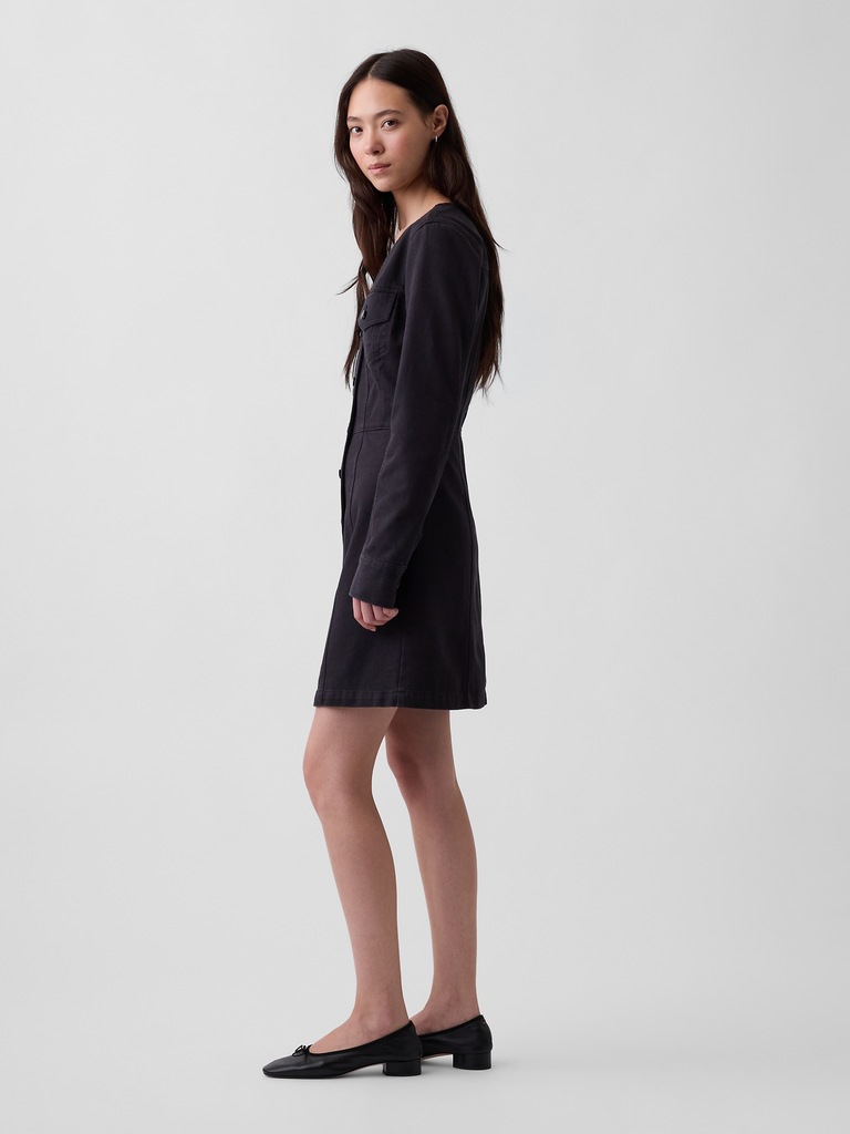 V-Neck Button-Front Mini Dress
