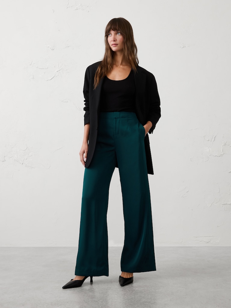 Wide-Leg High-Rise Sheen Twill Trouser