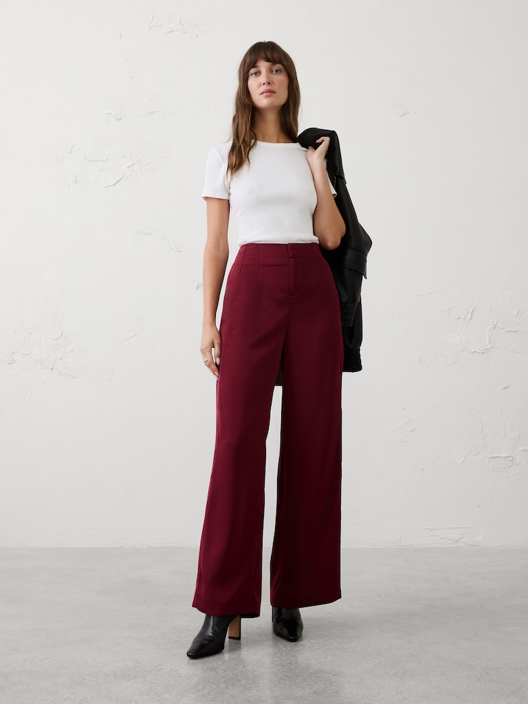 Wide-Leg High-Rise Sheen Twill Trouser