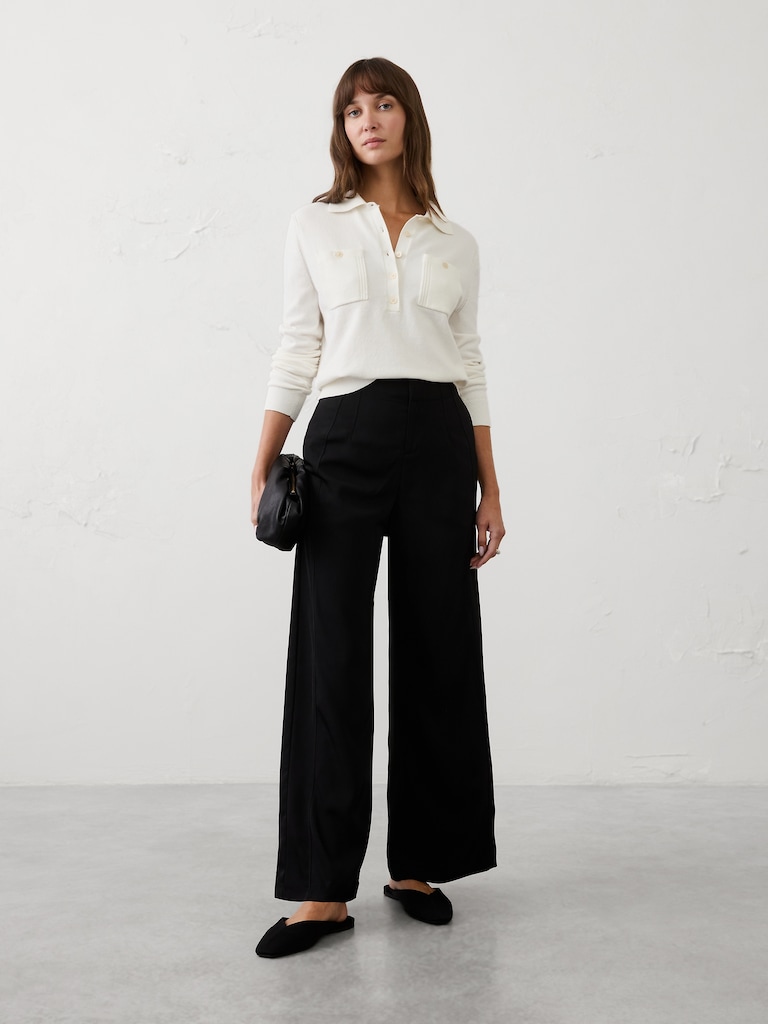 Wide-Leg High-Rise Sheen Twill Trouser