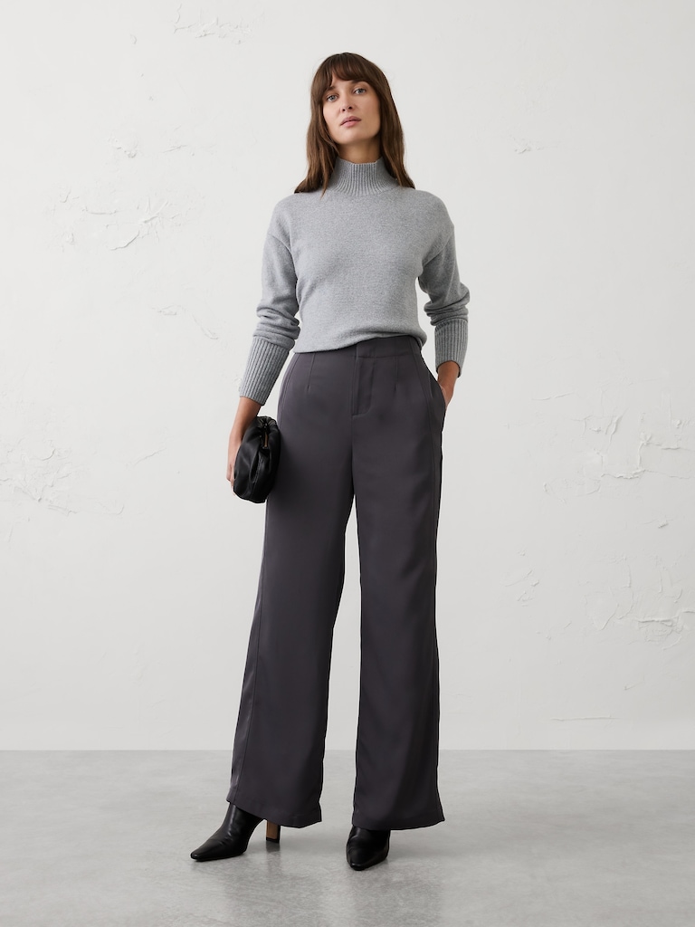 Wide-Leg High-Rise Sheen Twill Trouser