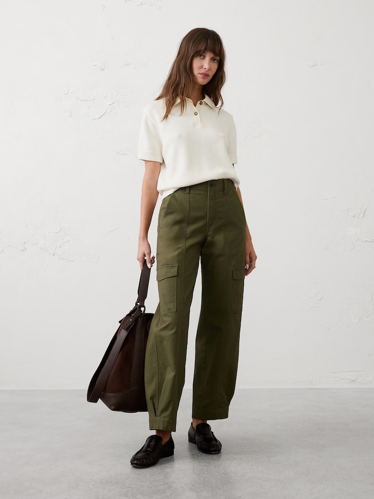 Tapered Mid-Rise Cargo Cotton Canvas Pant