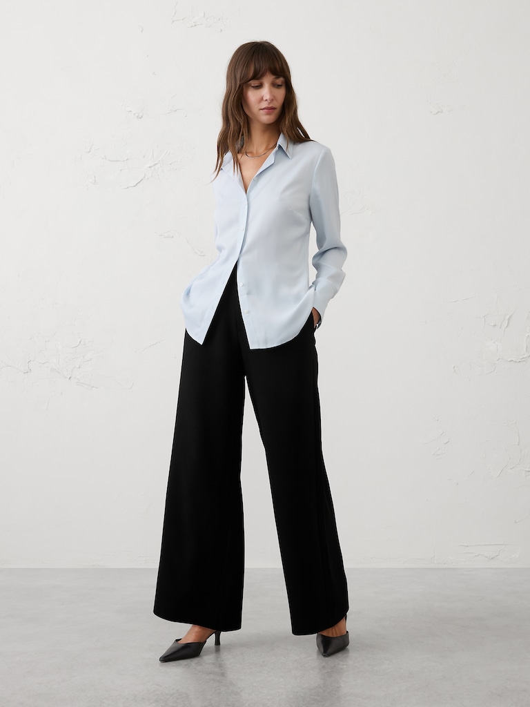 Wide-Leg High-Rise Crepe Pleated Trouser