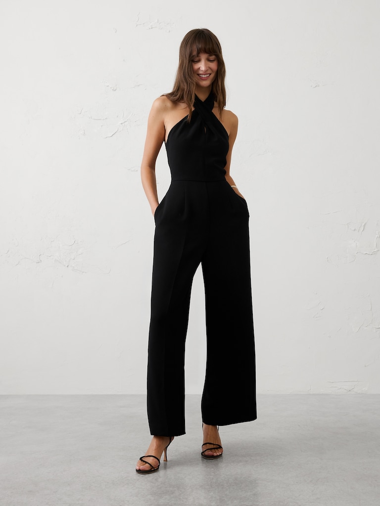 Tailored Crossed-Halter Jumpsuit