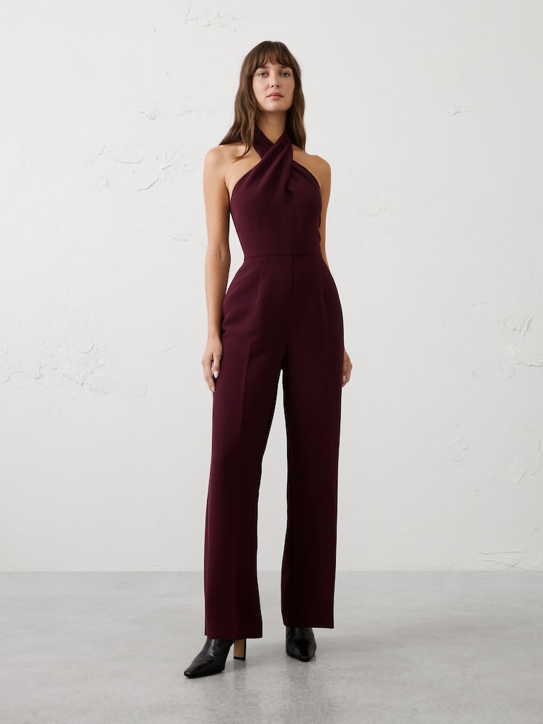 Tailored Crossed-Halter Jumpsuit