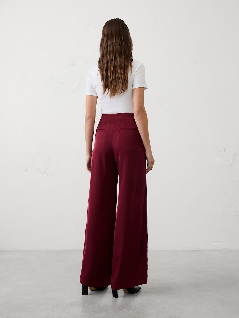 Wide-Leg High-Rise Sheen Twill Trouser