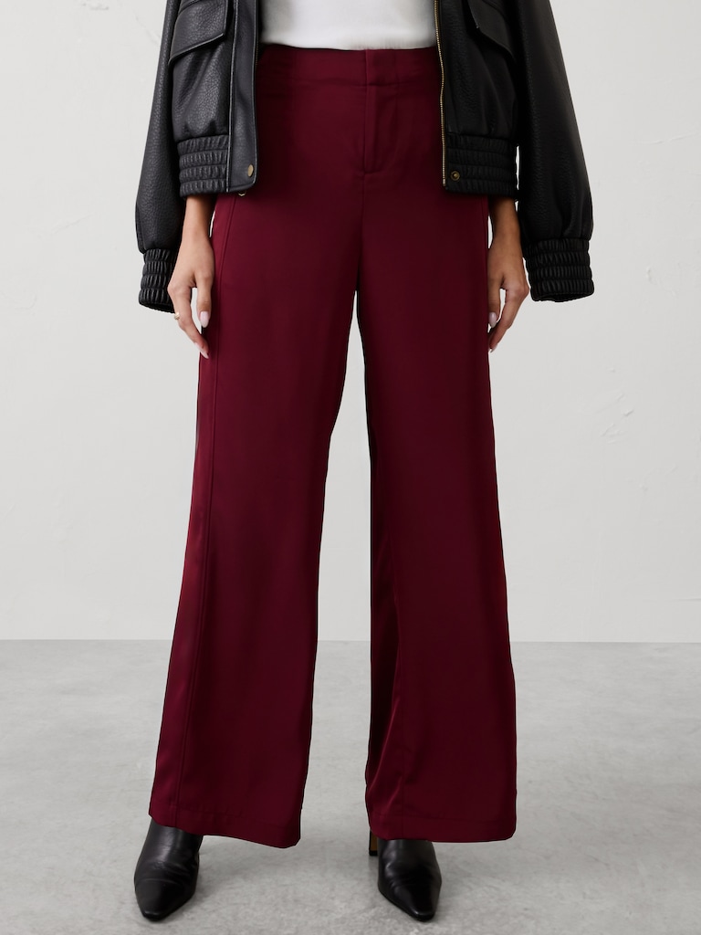 Wide-Leg High-Rise Sheen Twill Trouser