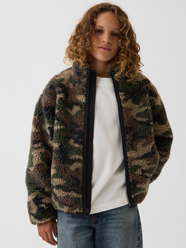 Kids Sherpa Relaxed Camo Zip Jacket